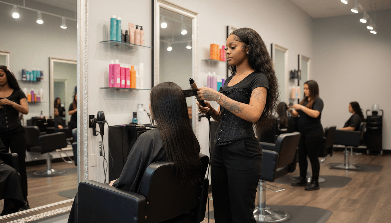 Woman with beautiful styled hair at Bigger Than Business salon in Pflugerville